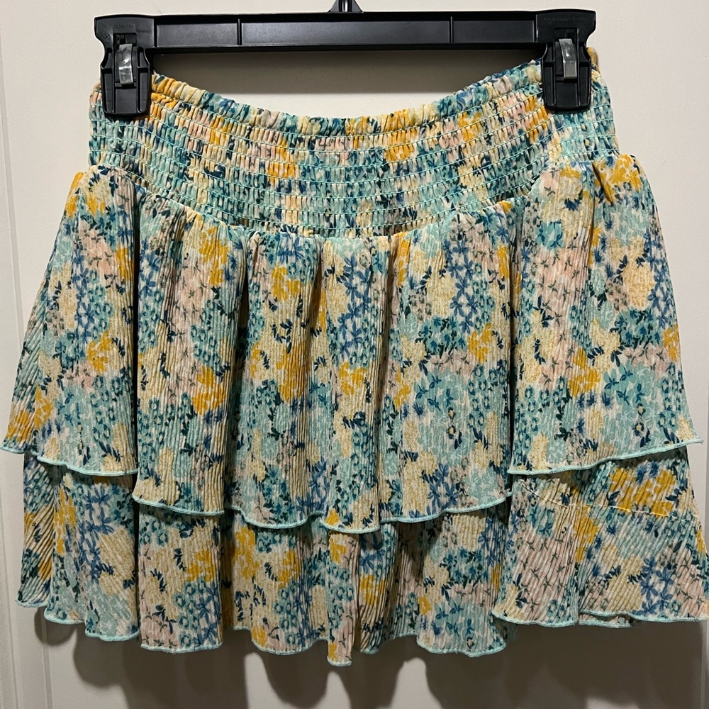 Forever 21 Floral Tiered Mini Skirt - Blue and Yellow